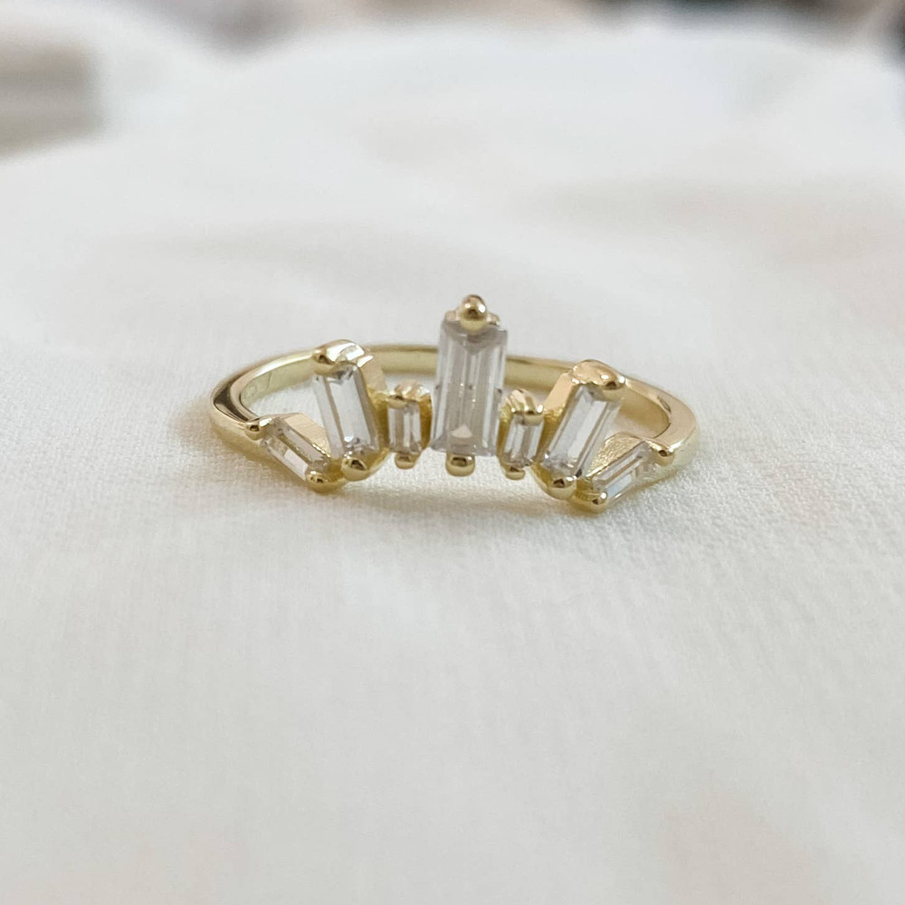 Gold Crown Baguette Diamond S925 Ring